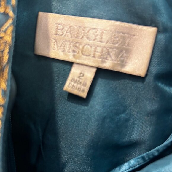 Badgley Mischka Metallic Gold Teal Green Midi Evening Cocktail Dress size 2 - Picture 3 of 4